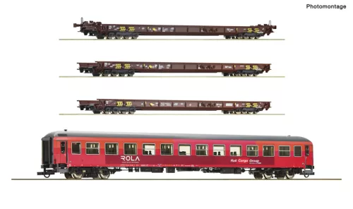 Roco 6600042 RoLa szerelvény: fekvőhelyes személykocsi, 3 db RoLa kamionszállító teherkocsival, ÖBB (E6) (H0)