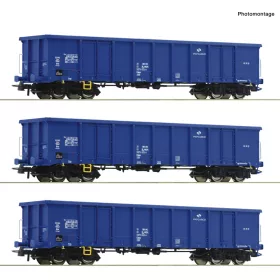   Roco 6600100 Nyitott négytengelyes teherkocsi-készlet, 3-részes Eanos, PKP (E6) (H0)
