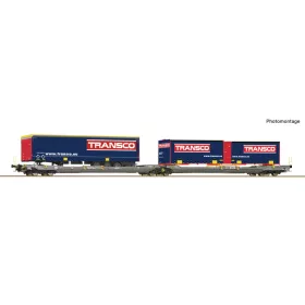   Roco 6600113 Konténerszállító iker-zsebeskocsi, Sdggmrss/T3000e, kamionfélpótkocsival és csereszekrényekkel, HUPAC (E5-6) (H0)