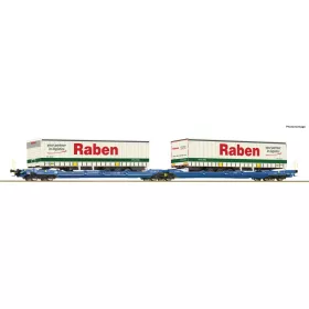   Roco 6600117 Konténerszállító iker-zsebeskocsi, Sdggmrss/T3000e, 2 db kamionfélpótkocsival - Raben, VTG (E6) (H0)