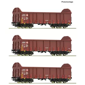   Roco 6600131 Nyitott négytengelyes teherkocsi-készlet, 3-részes Ealos-t, DB-AG (E6) (H0)