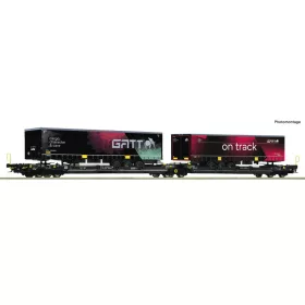   Roco 6600170 Konténerszállító iker-zsebeskocsi, Sdggmrss/T3000e, 2 db kamionfélpótkocsival, TX Logistik (E6) (H0)
