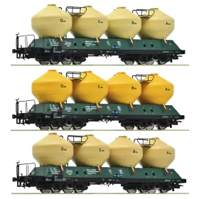   Roco 6600177 Poranyagszállító négytengelyes silókocsi-készlet, 3-részes Raj, CSD (E4) (H0)