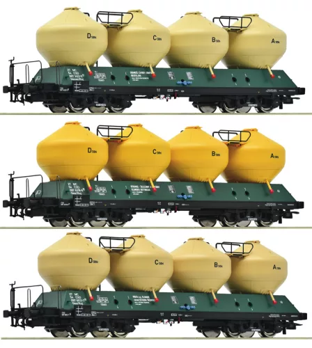 Roco 6600177 Poranyagszállító négytengelyes silókocsi-készlet, 3-részes Raj, CSD (E4) (H0)