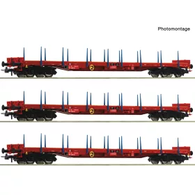   Roco 6600219 Rakoncás négytengelyes teherkocsi-készlet, 3-részes Rs, RCW (E6) (H0)