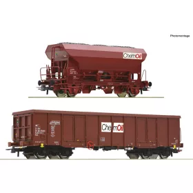   Roco 6600221 Teherkocsi-pár, önürítős és négytengelyes nyitott teherkocsi, Chemoil (E6) (H0)