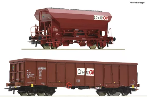 Roco 6600221 Teherkocsi-pár, önürítős és négytengelyes nyitott teherkocsi, Chemoil (E6) (H0)