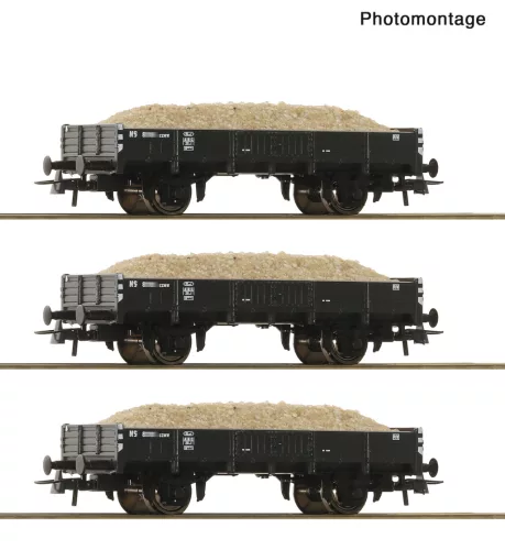 Roco 6600259 Alacsony oldalfalú teherkocsi-készlet, 3-részes GZMK, homok rakománnyal, NS (E3) (H0)