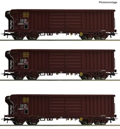 Roco 6600285 Rolótetős négytengelyes teherkocsi-készlet, 3-részes Taems, SNCF (E4) (H0)