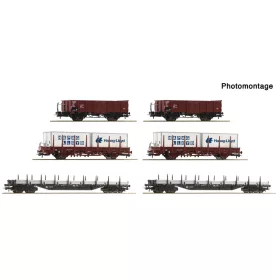   Roco 6600334 Display: Rangierbahnhof teherkocsi-készlet, 6-részes, DB (E4) (H0)