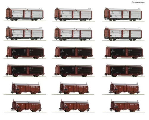Roco 6600340 Display Rangierbahnhof, eltolható oldalfalú és tetejű teherkocsik, 18-részes, DB (E4) (H0)