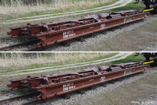 Roco 6640005 Görgős rakfelületű teherkocsi-pár (Rollwagen 9,5 Meter), ÖBB (E4-5) (H0e)