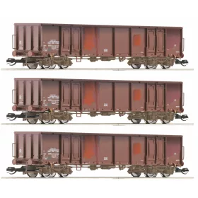  Roco 6680017 Nyitott négytengelyes teherkocsi-készlet, 3-részes Eas, DR (E4) (TT) - gyárilag öregbített