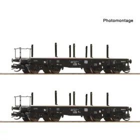   Roco 6680028 Nehézteherszállító négytengelyes rakoncás teherkocsi-pár, Rlmmp, DB (E4) (TT)