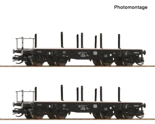 Roco 6680028 Nehézteherszállító négytengelyes rakoncás teherkocsi-pár, Rlmmp, DB (E4) (TT)