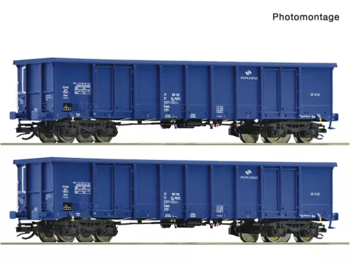 Roco 6680033 Nyitott négytengelyes teherkocsi-pár, Eanos, PKP Cargo (E6) (TT)
