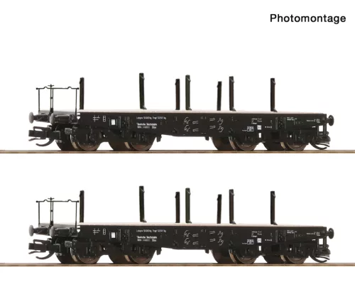 Roco 6680034 Nehézteherszállító négytengelyes rakoncás teherkocsi-pár, SSys, DRG (E2) (TT)
