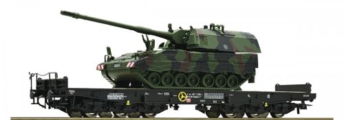 Roco 67574 Nehézteherszállító hattengelyes teherkocsi, DB-AG, Panzerhaubitze 2000 katonai j