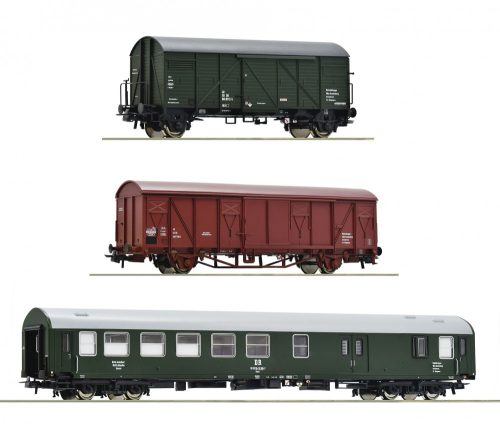 Roco 74053 Pályafenntartási szerelvény, darukísérő vasúti kocsik, DR (E4) (H0)