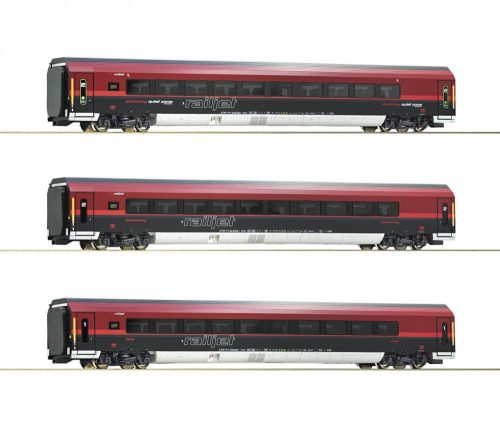 Roco 74087 Személykocsi-készlet, 3-részes Railjet, ÖBB (E6) (H0) - DCC kuplunggal és vilá