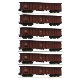 Roco 75973 Display: Nyitott négytengelyes teherkocsi-készlet, 6-részes Eanos, FS (E5-6) (H0)