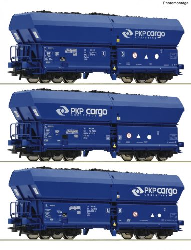 Roco 76046 Önürítős négytengelyes teherkocsi-készlet, 3-részes Falns, PKP Cargo (E6) (H0