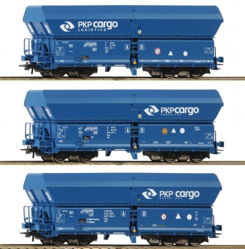 Roco 76133 Önürítős négytengelyes teherkocsi készlet, 3-részes Falns, PKP Cargo (E6) (H0