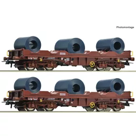   Roco 76338 Hengerelt acélszállító négytengelyes teherkocs-pár, Shimmns, SNCB (E4-5)
