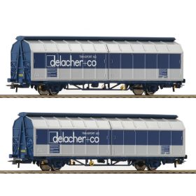   Roco 76877 Eltolható oldalfalú teherkocsi-pár, Himrrs, Delacher + Co (E6) (H0)