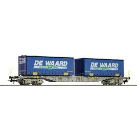  Roco 76931 Konténerszállító négytengelyes teherkocsi, Sgns, 2 db ponyvás csereszekrénnyel - DeWaard, AAE (E6) (H0)
