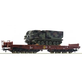  Roco 76954 Nehézteherszállító hattengelyes pőrekocsi, Salmmp, MARS/MLRS katonai járművel, FS (E5-6) (H0)