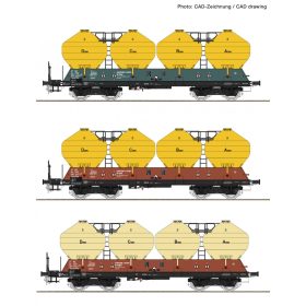   Roco 77001 Poranyagszállító teherkocsi-készlet, 3-részes négytengelyes Uacs, CSD (E4) (H0)