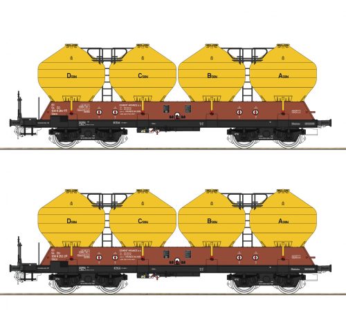 Roco 77005 Poranyagszállító négytengelyes silókocsi-pár, Uacs, CD (E5) (H0)