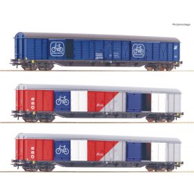   Roco 77022 Fedett négytengelyes teherkocsi-készlet, 3-részes Gabkqss-x, ÖBB (E5) (H0)