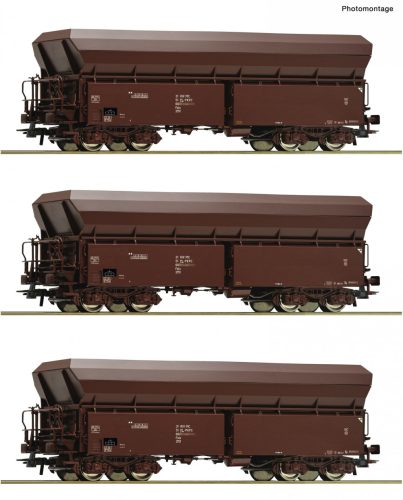 Roco 77037 Önürítős négytengelyes teherkocsi-készlet, 3-részes Fals, PKP Cargo (E6) (H0)