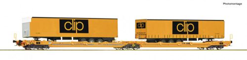 Roco 77405 Konténerszállító iker-zsebeskocsi, Sdggmrs 738 - T3000e, CLIP kamion félpótkoc