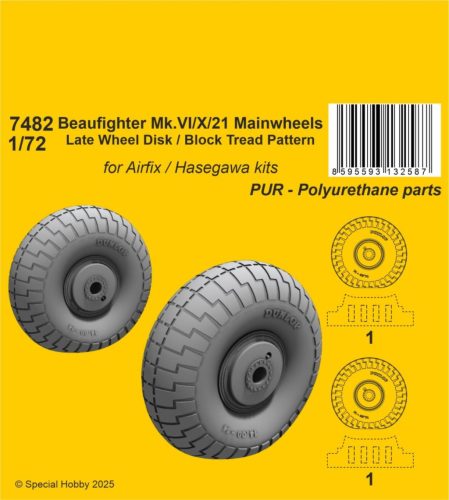 Special Hobby 129-7482 Beaufighter Mk.VI/X/21 Mainwheels - Late Wheel Disk / Block Tread Pattern 1/72 - Feljavító készlet