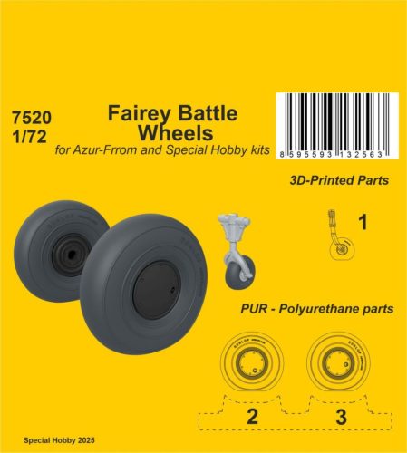 Special Hobby 129-7520 Fairey Battle Wheels 1/72 / for Azur-Frrom and Special Hobby kits - Feljavító készlet