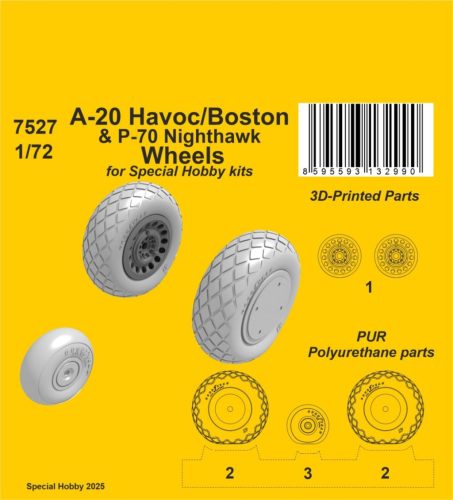 Special Hobby 129-7527 A-20 Havoc/Boston/ P-70 Nighthawk Wheels 1/72 / for Special Hobby kits - Feljavító készlet