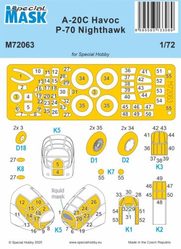 Special Hobby M72063 Douglas A-20C Havoc / P-70 Nighthawk MASK (1/72) maszkoló sablon
