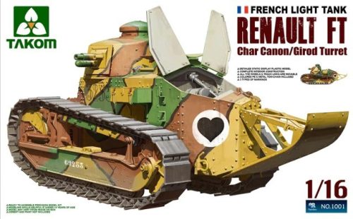 TAKOM 1001 French Light Tank Renault FT Char Canon/Girod Turret 1/16 harckocsi makett