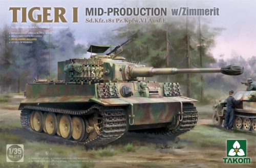 TAKOM 2198 German Tiger I Mid-Production w/Zimmerit Sd.Kfz. 181 Pz.Kpfw. VI Ausf. E 1/35 harckocsi makett