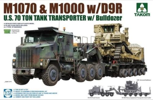 TAKOM 5002 US M1070 Truck Tractor & M1000 70-Ton Tank Transporter w/D9R Bulldozer 1/72 makett