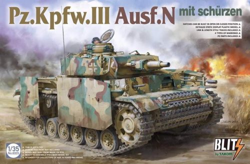TAKOM 8005 German Pz.Kpfw.III Ausf.N mit schürzen 1/35 harckocsi makett