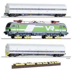  Tillig 1012 Loktransport-készlet, 2 db négytengelyes eltolható oldalfalú teherkocsi, Loco Buggy + Vectron (Dummy), Rail Adventure (E6) (TT)