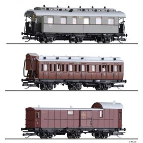   Tillig 1018 Személykocsi-készlet, 3-részes, 2 db háromtengelyes személykocsi, 1 db háromtengelyes poggyászkocsi, Mecklenburgischer Reisezug, M.F.F.E. (E1) (TT)