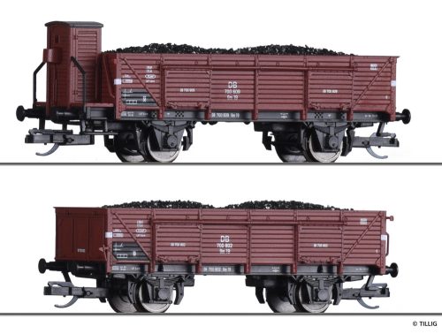 Tillig 1027 Teherkocsi-pár, 2 db nyitott teherkocsi szén rakománnyal, DB (E3) (TT)