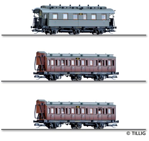 Tillig 1048 Személykocsi-készlet, 3-részes háromtengelyes Mecklenburgischer Reisezug 2, M.F