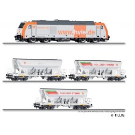   Tillig 1083 Tehervonat-készlet: BR 246 TRAXX dízelmozdony önürítős teherkocsikkal (3 db), HVLE (E6) (TT)