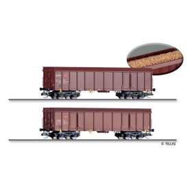   Tillig 1107 Nyitott négytengelyes teherkocsi-pár, Ealos-x, forgács rakománnyal, DB-AG (E6) (TT)